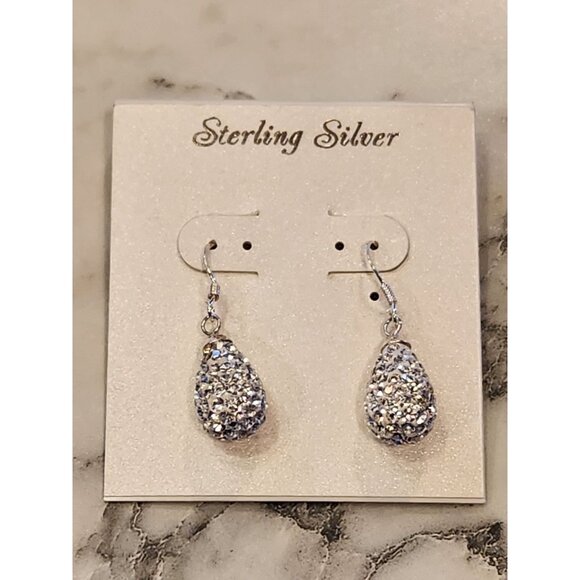 Sterling Silver Teardrop Dangle Earrings With Clear Crystal Accents - Picture 1 of 5